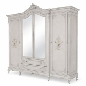 Luxus Barock Schlafzimmerschrank mit 4 Türen und 2 Schubladen Hellgrau