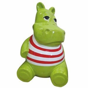 Casa Padrino Decorative Hippo Sculpture Green / White / Red H. 100 cm - Decorative Figurine