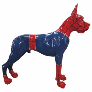 Casa Padrino Decorative Sculpture Great Dane Blue / Red / Black 125 x H. 110 cm