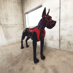 Casa Padrino Decorative Sculpture Great Dane Black / Red 125 x H. 110 cm - Decorative Figurine