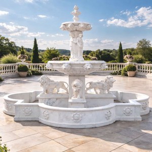 Casa Padrino Luxus Barock Marmor Springbrunnen Weiß Ø 320 x H. 410 cm