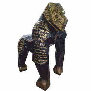 Casa Padrino XXL Garden Decorative Sculpture Gorilla Monkey Black / Gold H. 128 cm