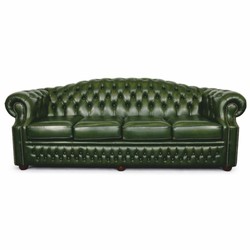 Casa Padrino Divano a 4 Posti Chesterfield di Lusso in Pelle Verde / Marrone Scuro 236,5 cm