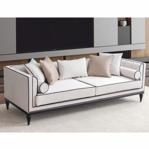 Casa Padrino Luxus Neoklassik Sofa Weiß / Schwarz / Messing 220 cm - Hotel Möbel