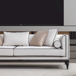 Casa Padrino canapé néoclassique de luxe blanc / noir / laiton 220 cm - Meubles d'hôtel