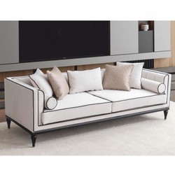 Casa Padrino canapé néoclassique de luxe blanc / noir / laiton 220 cm - Meubles d'hôtel