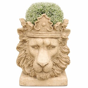Casa Padrino vaso da fiori barocco testa di leone con corona beige A. 41 cm - Vaso per piante in stile barocco