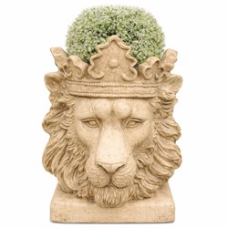 Casa Padrino baroque flower pot lion head with crown beige H. 41 cm - Baroque style plant pot