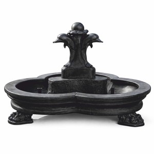 Casa Padrino fuente barroco delfines negro Ø 185 x Al. 130 cm - Magnífica fuente de jardín