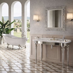 Casa Padrino Luxus Jugendstil Waschtisch Weiß / Silber 93 x 58 x H. 90,5 cm - Badezimmer Möbel - Made in Italy