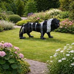 Casa Padrino escultura decorativa XXL de león negro / plata 190 cm - Figura de jardín