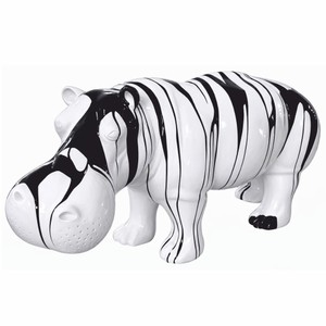 Casa Padrino XXL Decorative Hippo Sculpture White / Black 175 cm - Life Size Garden Figure