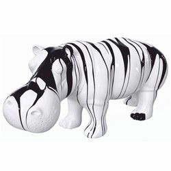 Casa Padrino escultura decorativa XXL de hipopótamo blanco / negro 175 cm - Figura de jardín