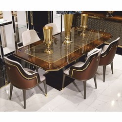Casa Padrino ensemble de 6 chaises de salle à manger de luxe avec accoudoirs gris / marron / or