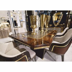 Casa Padrino ensemble de 6 chaises de salle à manger de luxe avec accoudoirs gris / marron / or