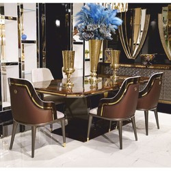 Casa Padrino ensemble de 6 chaises de salle à manger de luxe avec accoudoirs gris / marron / or