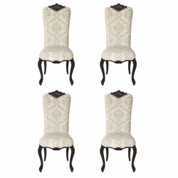Prunkvolles Luxus Barock Esszimmer Stuhl 4er Set Hellgrau Schwarz