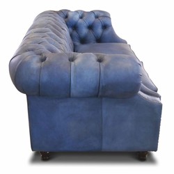 Casa Padrino sofá Chesterfield de lujo de lujo de piel azul claro vintage / marrón oscuro 200 cm