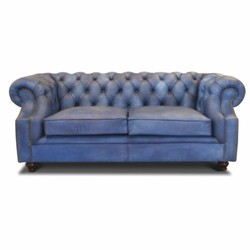 Casa Padrino sofá Chesterfield de lujo de lujo de piel azul claro vintage / marrón oscuro 200 cm