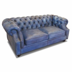 Casa Padrino sofá Chesterfield de lujo de lujo de piel azul claro vintage / marrón oscuro 200 cm