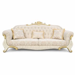 Casa Padrino Luxury Baroque Sofa with Rhinestones Cream / Gold 230 cm - Baroque Furniture