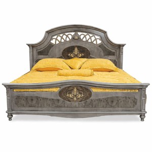 Prunkvolles Luxus Barock Bett Doppelbett Grau