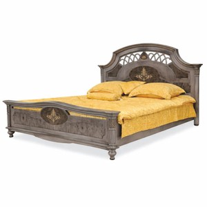 Casa Padrino Luxus Barock Massivholz Doppelbett Grau - Barock Schlafzimmer Möbel