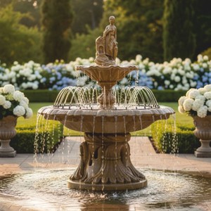 Casa Padrino fuente barroco marrón Ø 145 x Al. 215 cm - Magnífica fuente de jardín