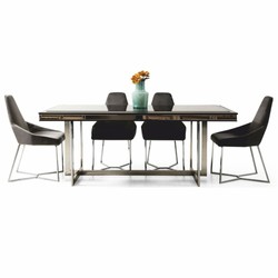 Rechteckiger Luxus Esstisch Schwarz Silber