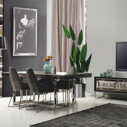 Rechteckiger Luxus Esstisch Schwarz Silber