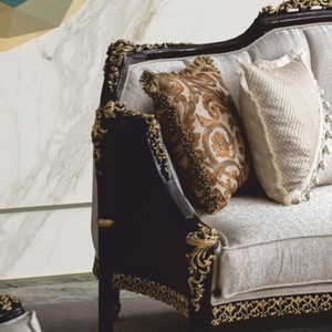 Casa Padrino Luxus Barock Sofa Naturfarben / Dunkelbraun / Gold 255 cm - Barock Möbel