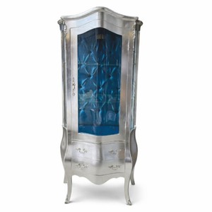 Casa Padrino Barock Vitrine im Antik Stil Silber / Blau - 85 x 50 x 185 cm