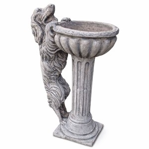 Casa Padrino bain d'oiseaux baroque avec sculpture décorative de chien gris antique H. 100 cm