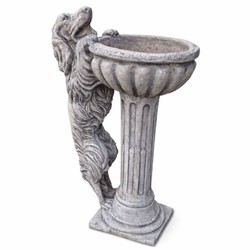 Barock Vogeltränke mit dekorativer Hunde Skulptur Antik Grau