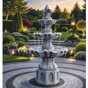 Casa Padrino fuente barroco lily gris Ø 89 x Al. 172 cm - Fuente decorativa de jardín