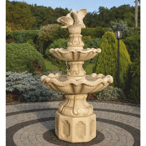 Casa Padrino fuente barroco palomas beige Ø 89 x Al. 155 cm - Magnífica fuente de jardín