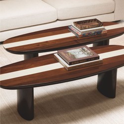 Casa Padrino tavolo da salotto di lusso in mogano marrone lucida / beige 140 cm - Mobili per soggiorno