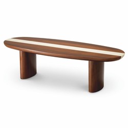 Casa Padrino tavolo da salotto di lusso in mogano marrone lucida / beige 140 cm - Mobili per soggiorno