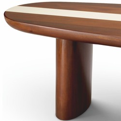Casa Padrino tavolo da salotto di lusso in mogano marrone lucida / beige 140 cm - Mobili per soggiorno