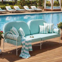 Casa Padrino Luxury Wrought Iron Sofa Turquoise / White 240 cm - Hotel & Garden Sofa