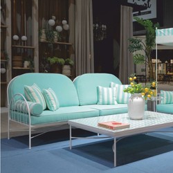 Casa Padrino Luxury Wrought Iron Sofa Turquoise / White 240 cm - Hotel & Garden Sofa