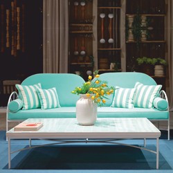 Casa Padrino Luxury Wrought Iron Sofa Turquoise / White 240 cm - Hotel & Garden Sofa