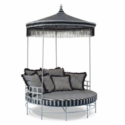 Casa Padrino Luxury Wrought Iron Sun Lounger with Canopy Gray / Black Ø 170 x H. 260 cm