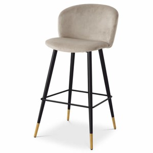 Casa Padrino tabouret de bar de luxe en velours beige / noir / or H. 102 cm - Mobilier de bar