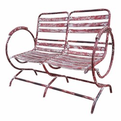 Casa Padrino Art Nouveau Wrought Iron Garden Bench Antique Red 100 cm - Garden Furniture