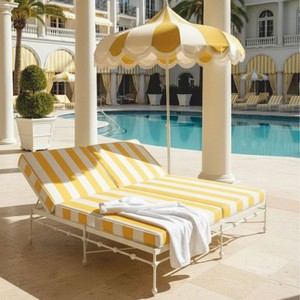 Casa Padrino Tumbona Doble de Jardín de Lujo Blanco / Amarillo 160 x 190 cm - Muebles de Hotel y Jardín