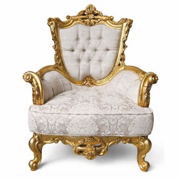 Casa Padrino Sillón de salón barroco de lujo en gris claro y oro - 90 x 90 x 122 cm