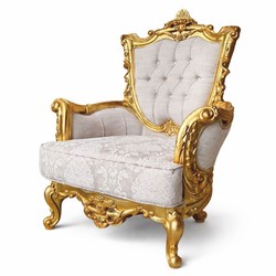 Casa Padrino Sillón de salón barroco de lujo en gris claro y oro - 90 x 90 x 122 cm