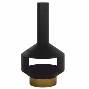 Casa Padrino Luxus Metall Gartenkamin Schwarz / Messing H. 105 cm - Garten Accessoires