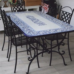Casa Padrino Set di Mobili da Giardino Art Nouveau di Lusso Blu / Bianco / Nero - Fatto in Italia